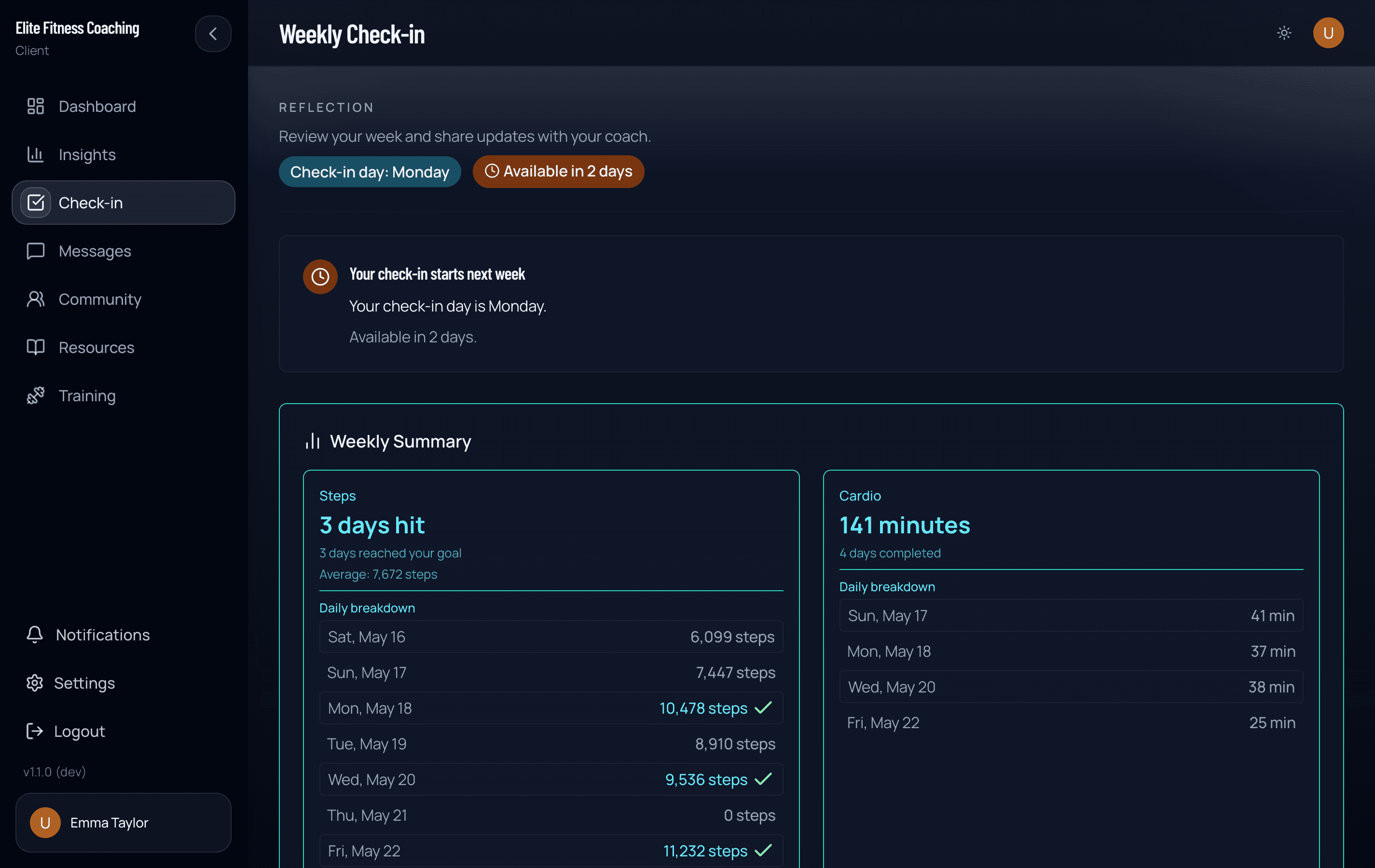 Weekly check-in form