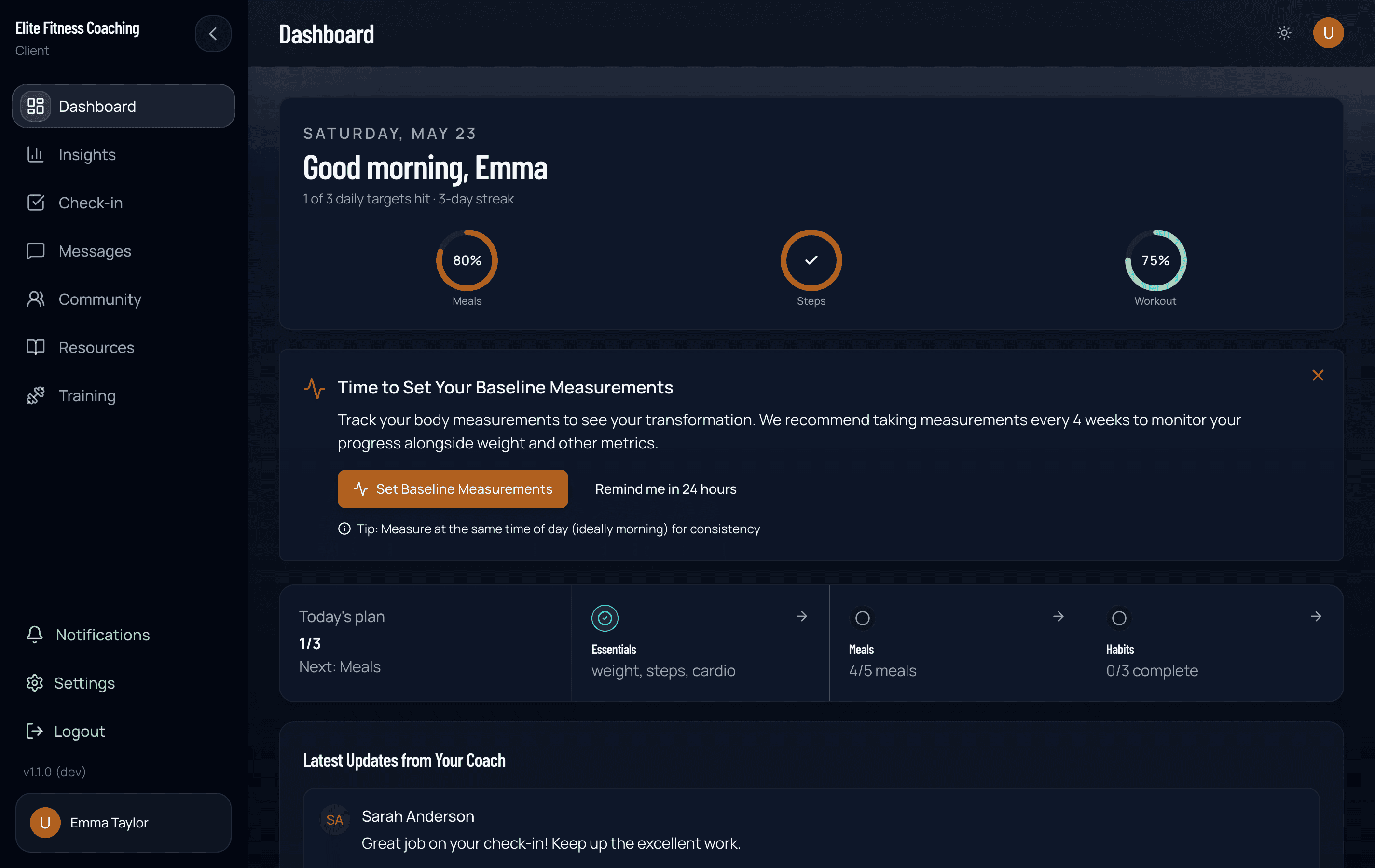 Client dashboard