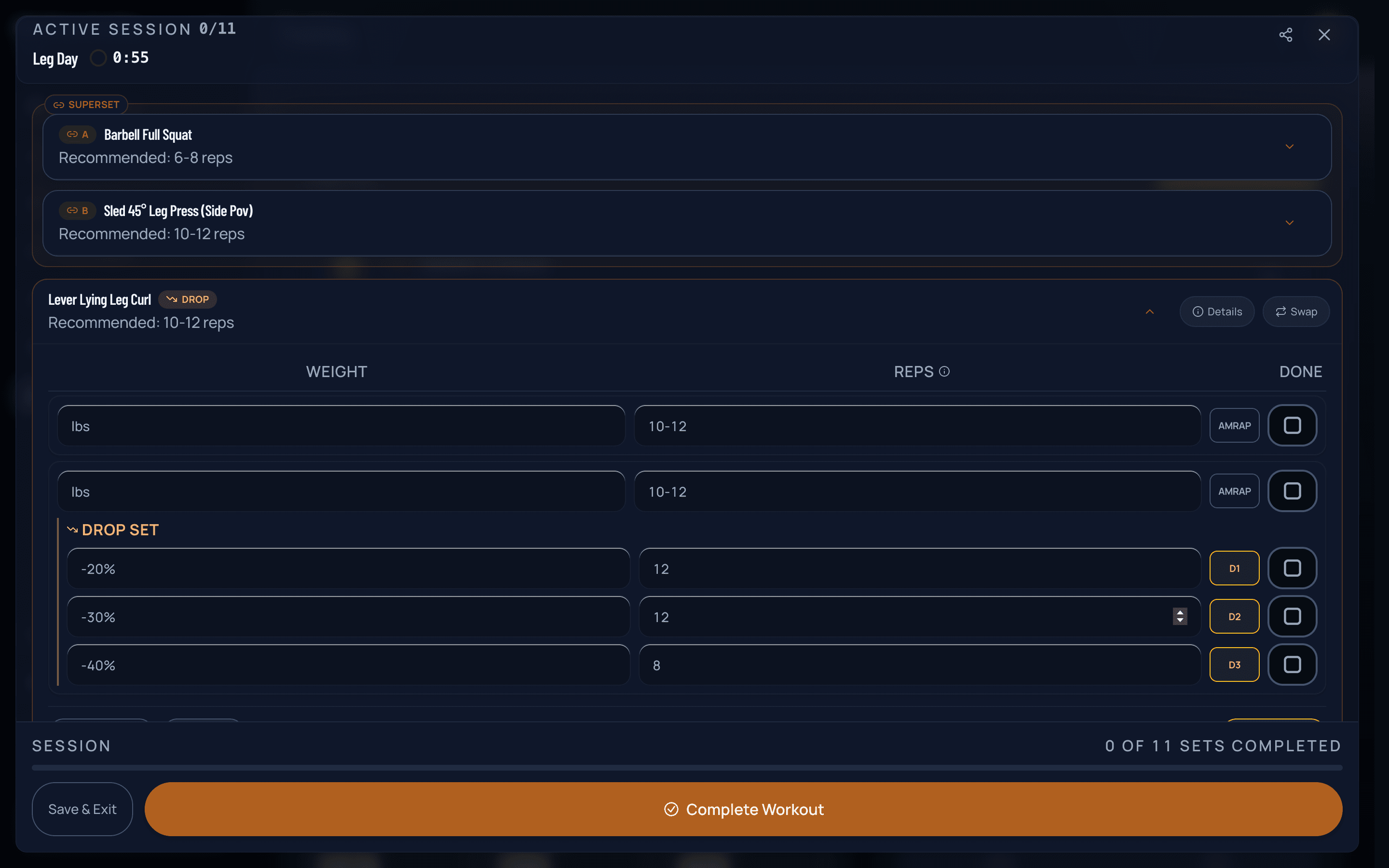 Drop set rows with D1/D2/D3 cascading targets