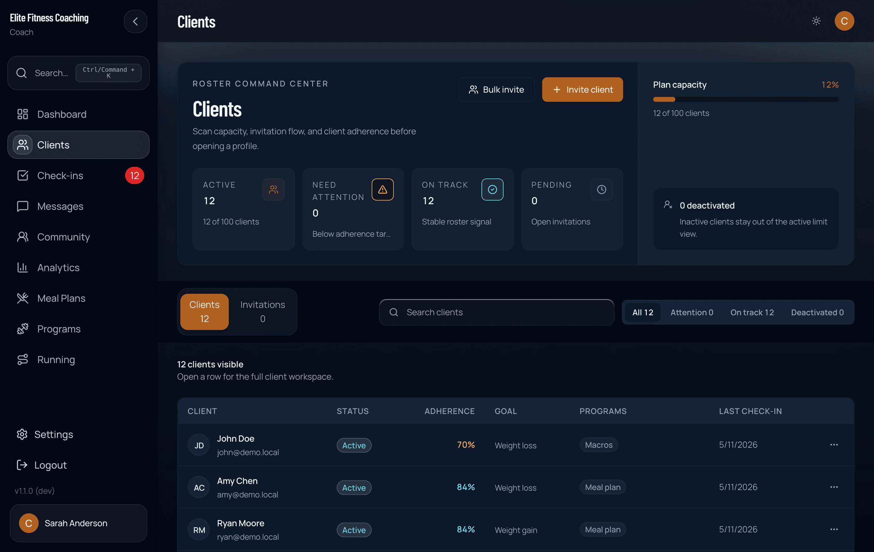Clients roster